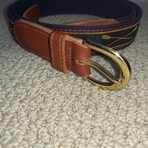 PRESTON BELT Blue Oars  Mens 40 USA Leather Tip Brass Buckle